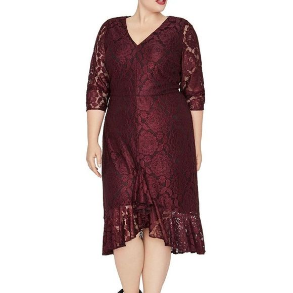 RACHEL Rachel Roy Parker Lace A-Line Scalloped Hem Ruffle Cocktail Dress - Picture 1 of 6